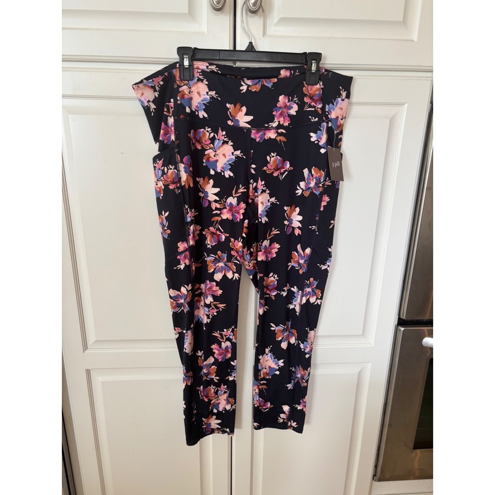J. Jill Fit Performance High Rise Floral Leggings Navy Blue 2X 56577501